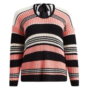 TORRID Womens Striped Sweater PLUS 0 0X L 12 Peach Black Bow Tie Back NWT NEW